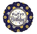 17" HBD Navy and Gold Balloon