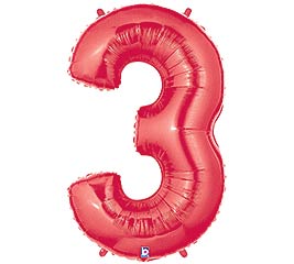 34" Red Number Three Balloon