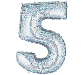 34" Silver Holographic Number Five Balloon