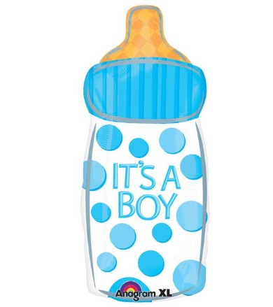 28" Blue Baby Bottle Balloon