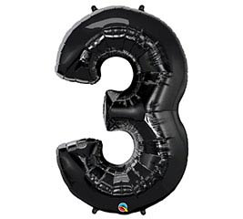 34'' Number Three Onyx Black Balloon