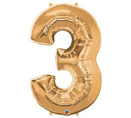 Gold 34'' Number Three Balloon