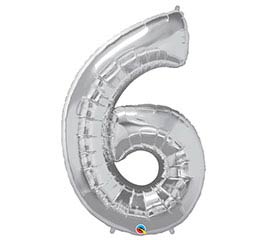 34'' Number Six Silver Balloon