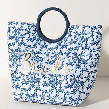 Blue Floral Bride Tote