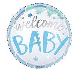 Welcome Baby Blue Strips and Stars 17" Balloon
