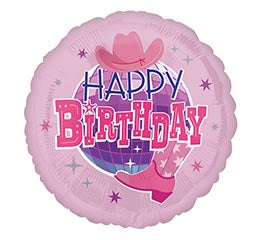 17" HBD Disco Cow Girl Balloon