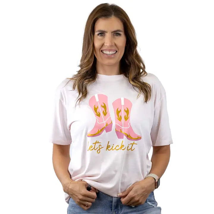 Let's Kick it Pink Cowgirl Boot Shirt