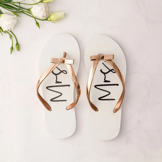 Mrs. White and Rose Gold Sandals With Bow