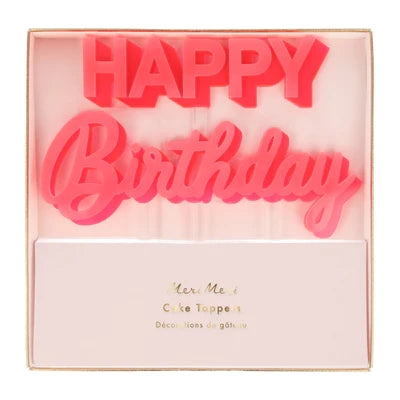 Pink Acrylic Happy Birthday Cake Topper