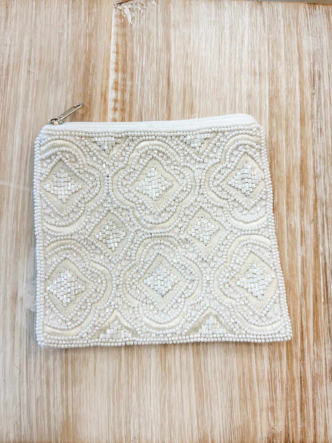 Beaded White Coin Purse