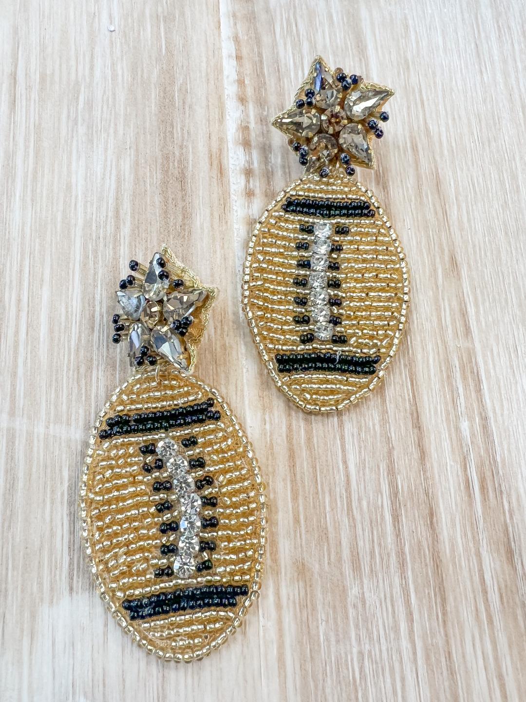 Gold and Black Football Earrings