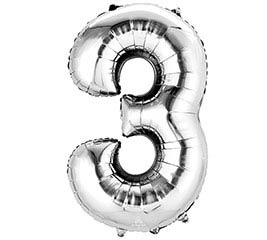 34'' Number Three Silver Balloon