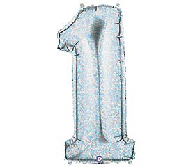 Holographic Silver 40" Number One Balloon