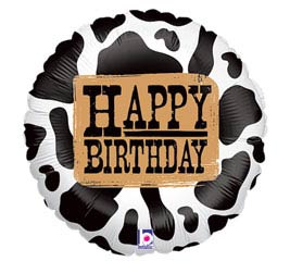 18" Happy Birthday Western Cow Print Balloon