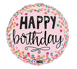 18" Happy Birthday Pink Confetti Balloon
