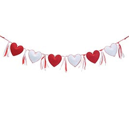 Garland Felt Red & White Hearts & Ribbon
