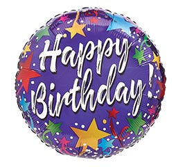17" Happy Birthday Purple with Stars Balloon