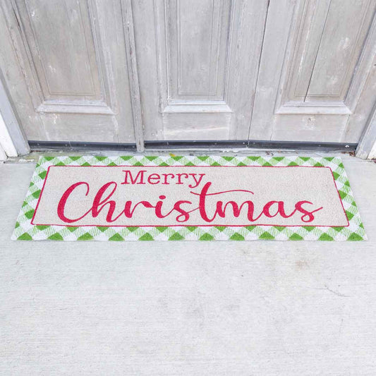 Gingham Christmas Coir Doormat